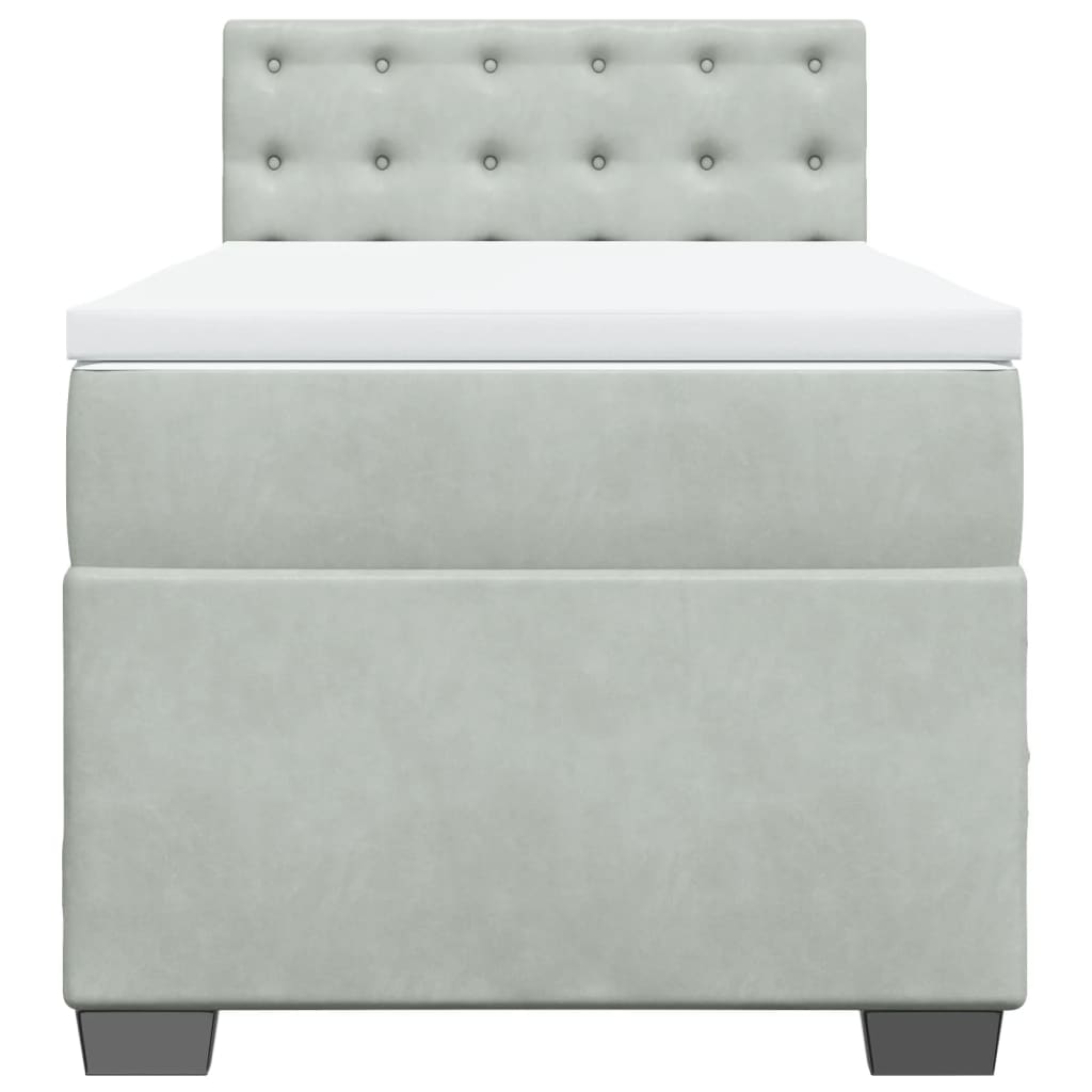 vidaXL Κρεβάτι Boxspring με Στρώμα Ανοιχτό Γκρι 90x200 εκ. Βελούδινο