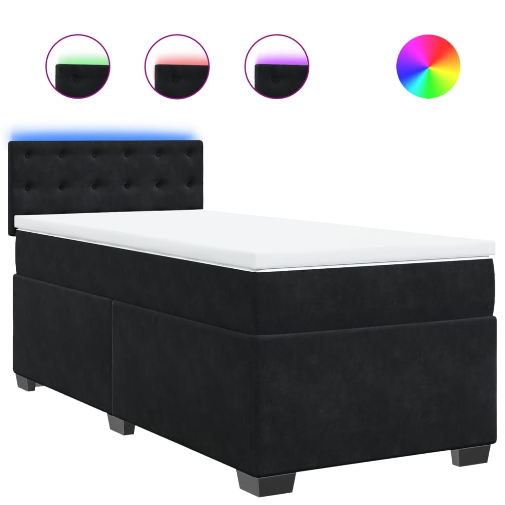 vidaXL Κρεβάτι Boxspring με Στρώμα Μαύρο 90x200 εκ. Βελούδινο