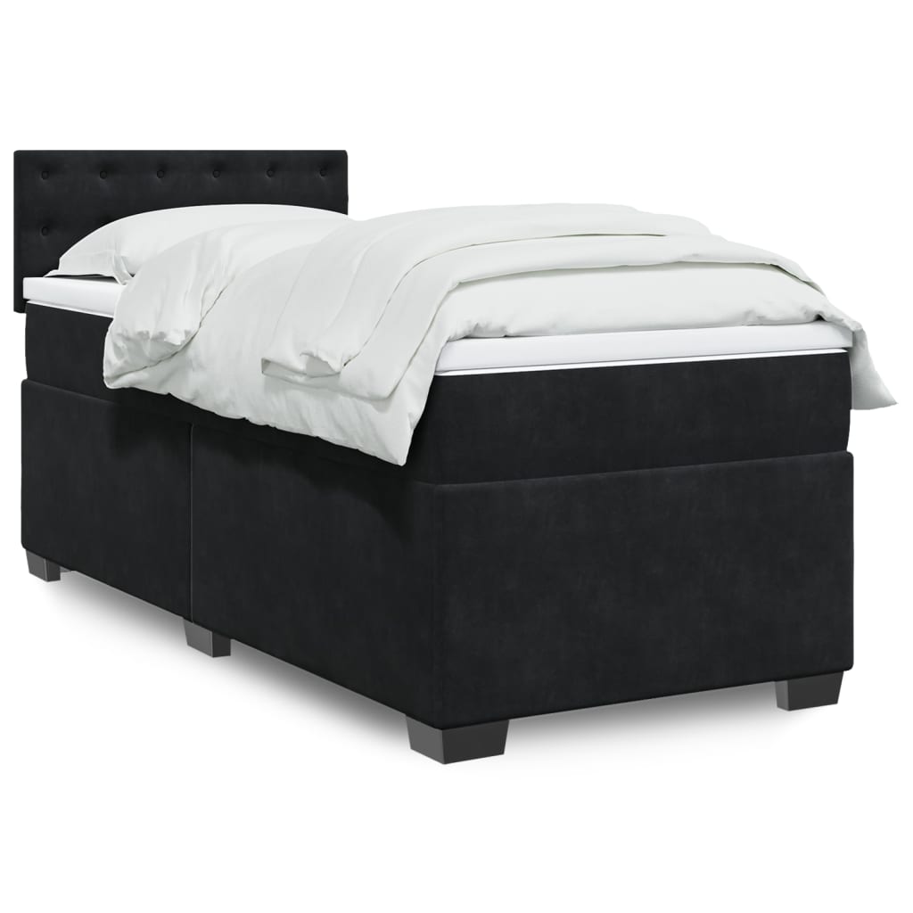 vidaXL Κρεβάτι Boxspring με Στρώμα Μαύρο 90x200 εκ. Βελούδινο