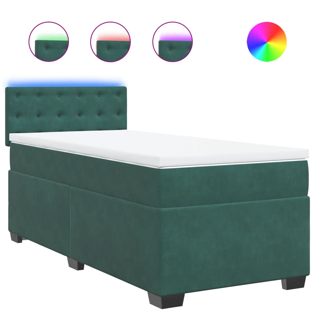vidaXL Κρεβάτι Boxspring με Στρώμα Σκούρο Πράσινο 90x200 εκ. Βελούδινο