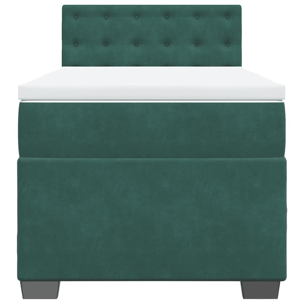 vidaXL Κρεβάτι Boxspring με Στρώμα Σκούρο Πράσινο 90x200 εκ. Βελούδινο