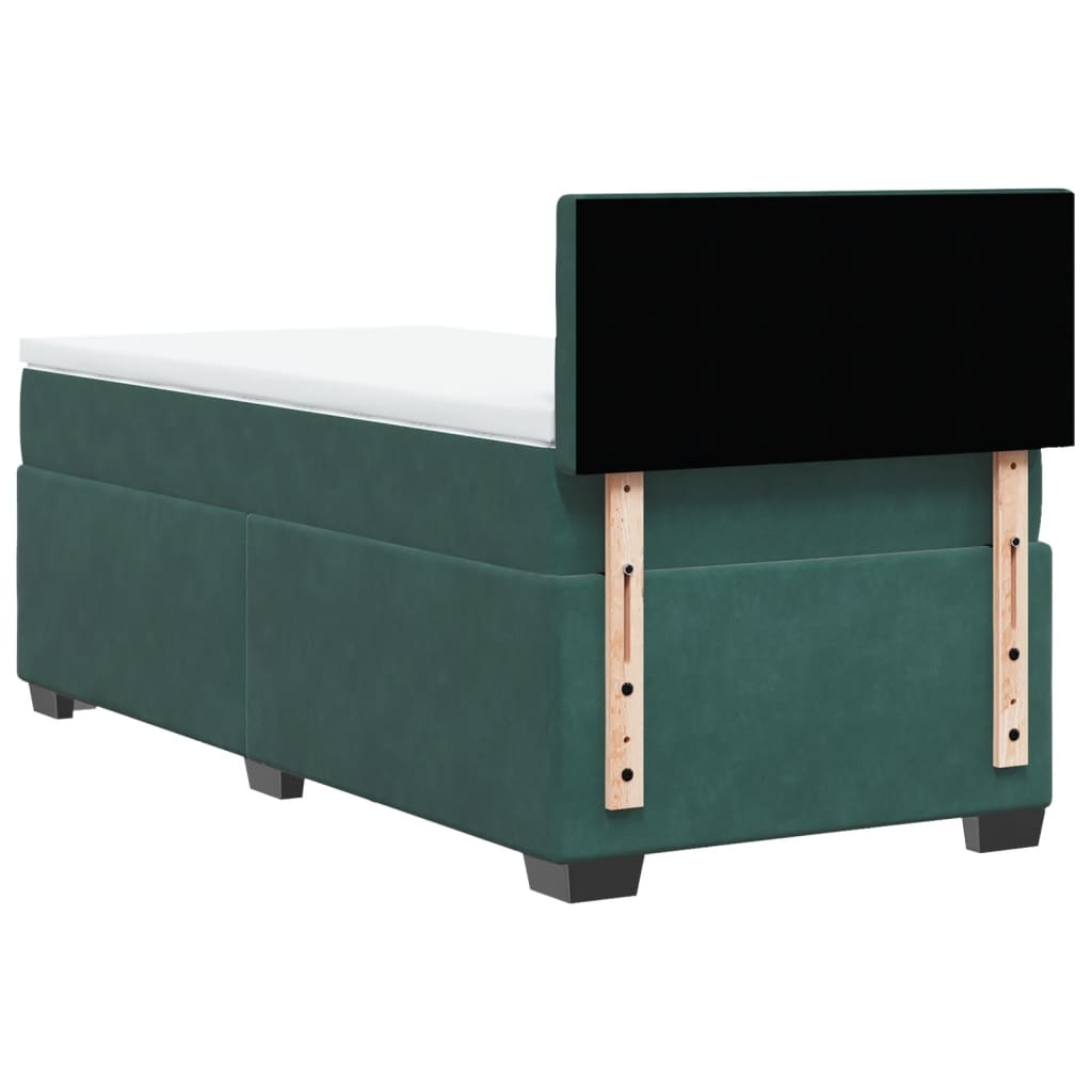 vidaXL Κρεβάτι Boxspring με Στρώμα Σκούρο Πράσινο 90x200 εκ. Βελούδινο