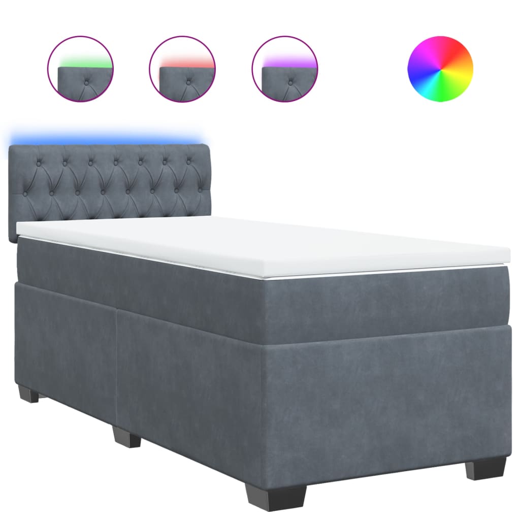 vidaXL Κρεβάτι Boxspring με Στρώμα Σκούρο Γκρι 90x200 εκ. Βελούδινο