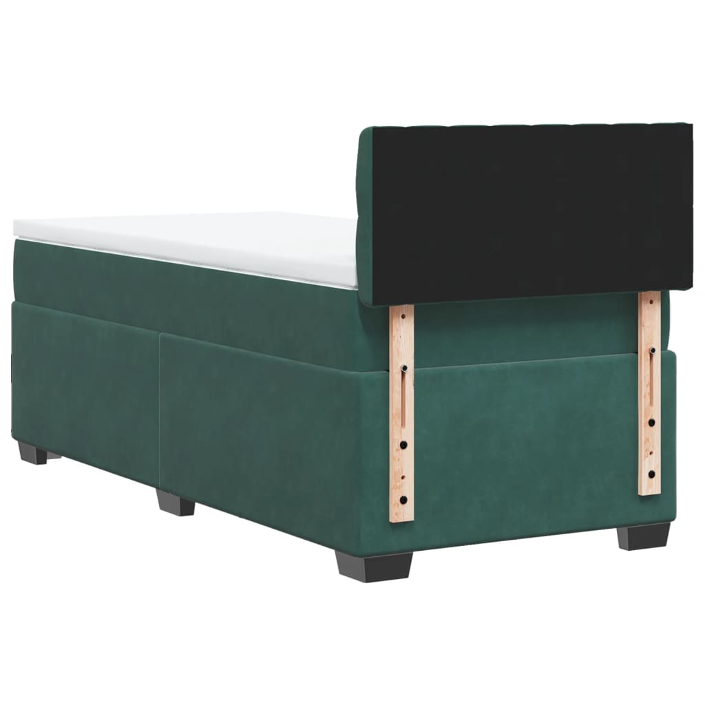 vidaXL Κρεβάτι Boxspring με Στρώμα Σκούρο Πράσινο 90x200 εκ. Βελούδινο