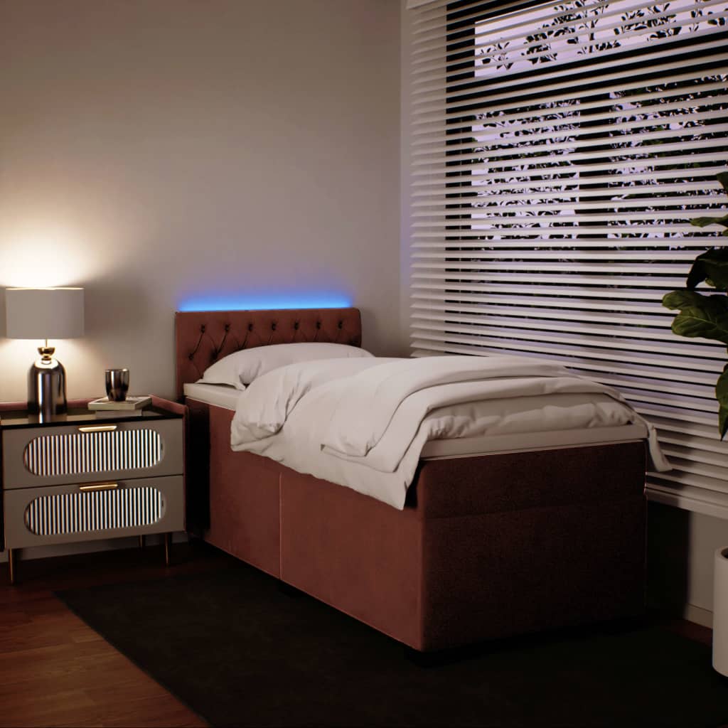 vidaXL Κρεβάτι Boxspring με Στρώμα Ροζ 90x200 εκ. Βελούδινο