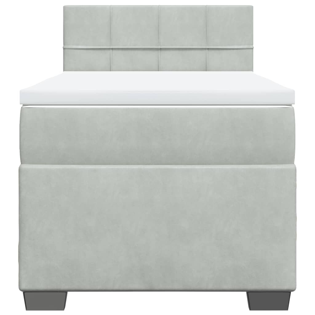 vidaXL Κρεβάτι Boxspring με Στρώμα Ανοιχτό Γκρι 90x200 εκ. Βελούδινο