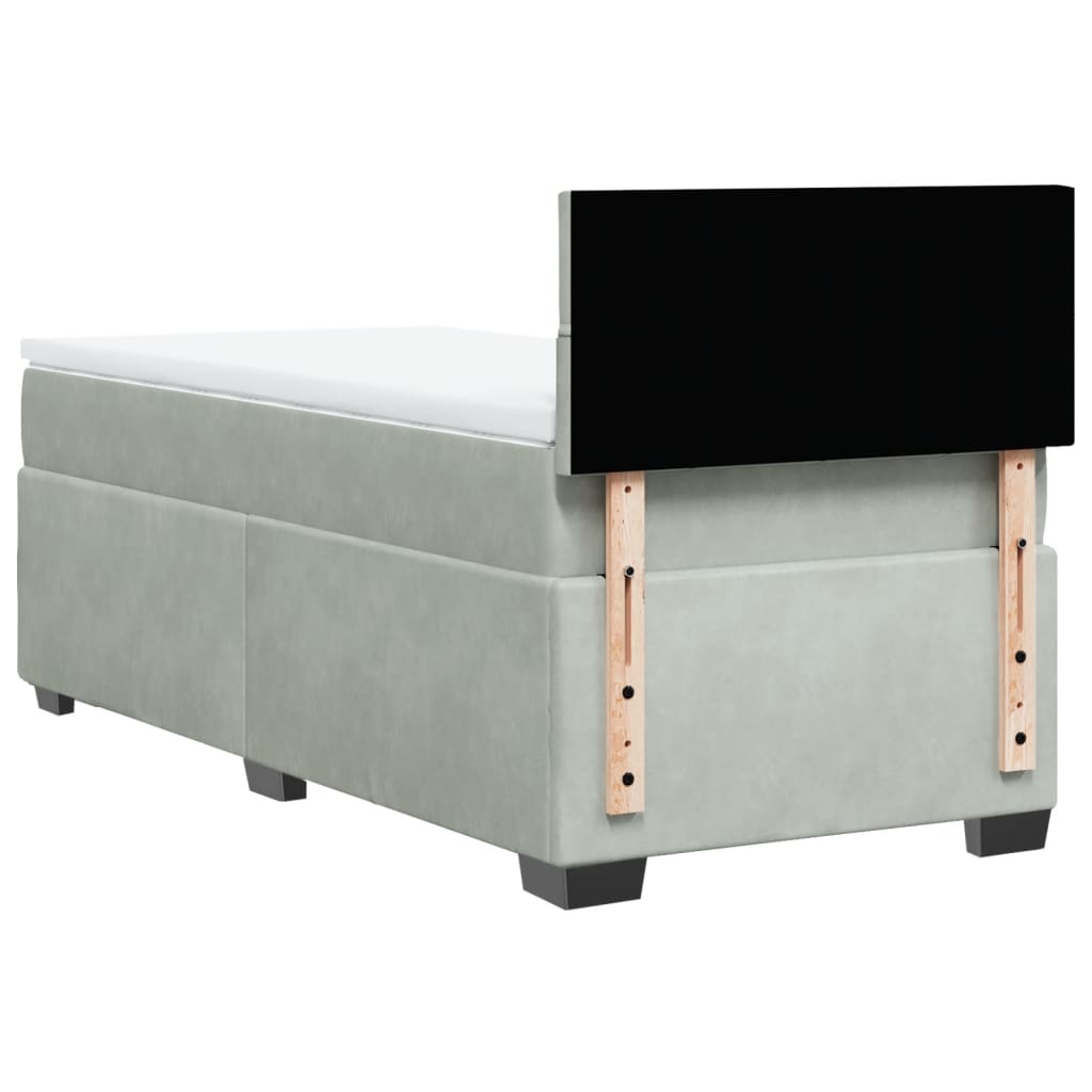 vidaXL Κρεβάτι Boxspring με Στρώμα Ανοιχτό Γκρι 90x200 εκ. Βελούδινο