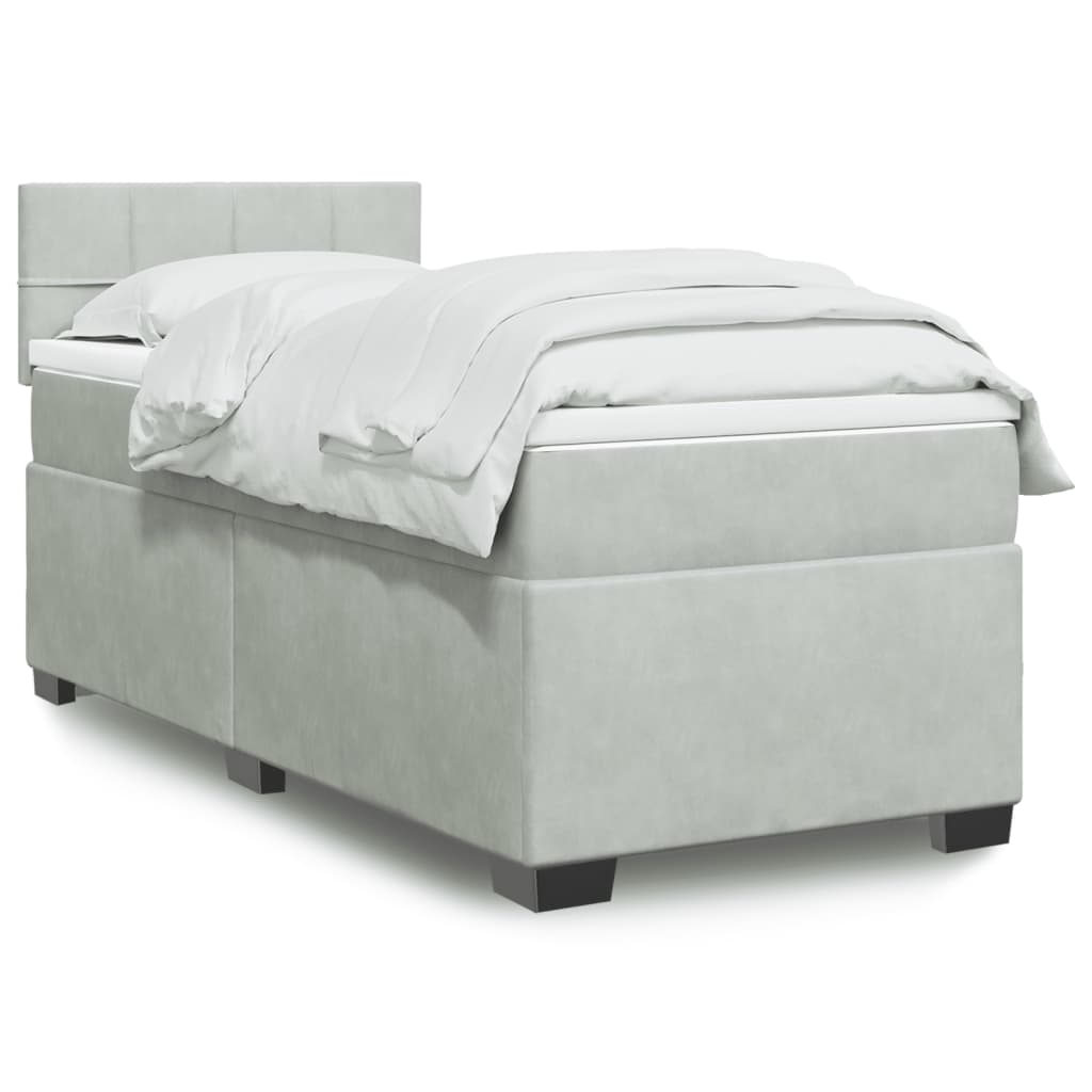 vidaXL Κρεβάτι Boxspring με Στρώμα Ανοιχτό Γκρι 90x200 εκ. Βελούδινο