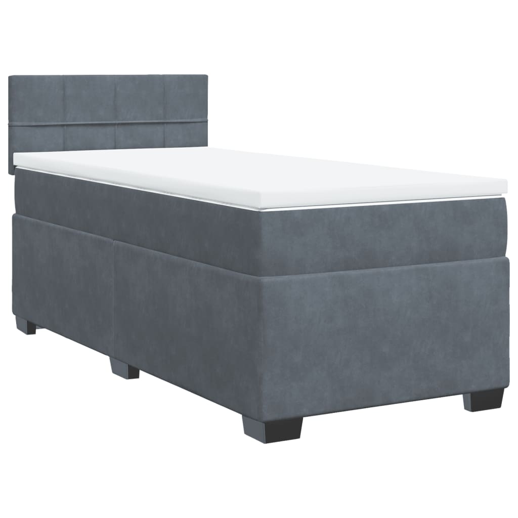 vidaXL Κρεβάτι Boxspring με Στρώμα Σκούρο Γκρι 90x200 εκ. Βελούδινο