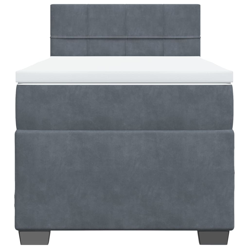 vidaXL Κρεβάτι Boxspring με Στρώμα Σκούρο Γκρι 90x200 εκ. Βελούδινο