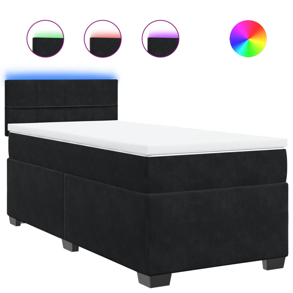 vidaXL Κρεβάτι Boxspring με Στρώμα Μαύρο 90x200 εκ. Βελούδινο