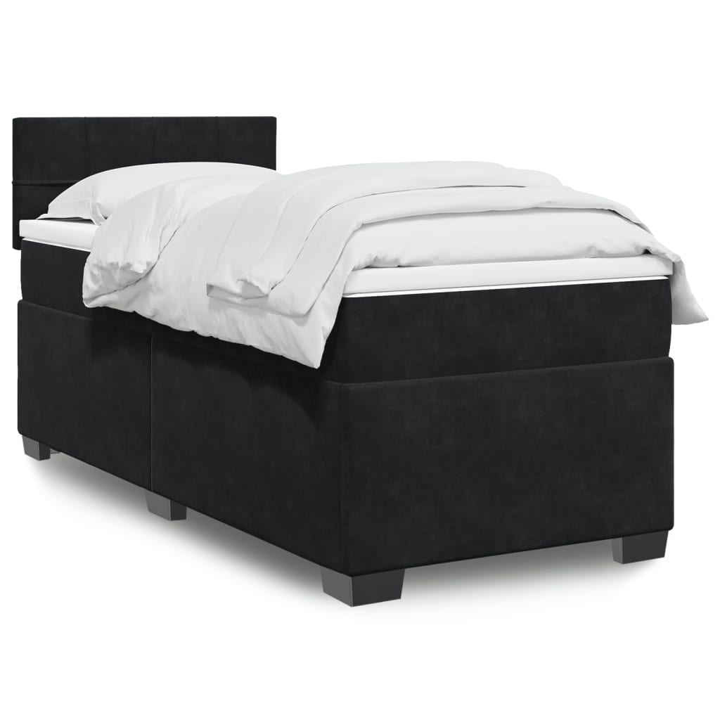 vidaXL Κρεβάτι Boxspring με Στρώμα Μαύρο 90x200 εκ. Βελούδινο