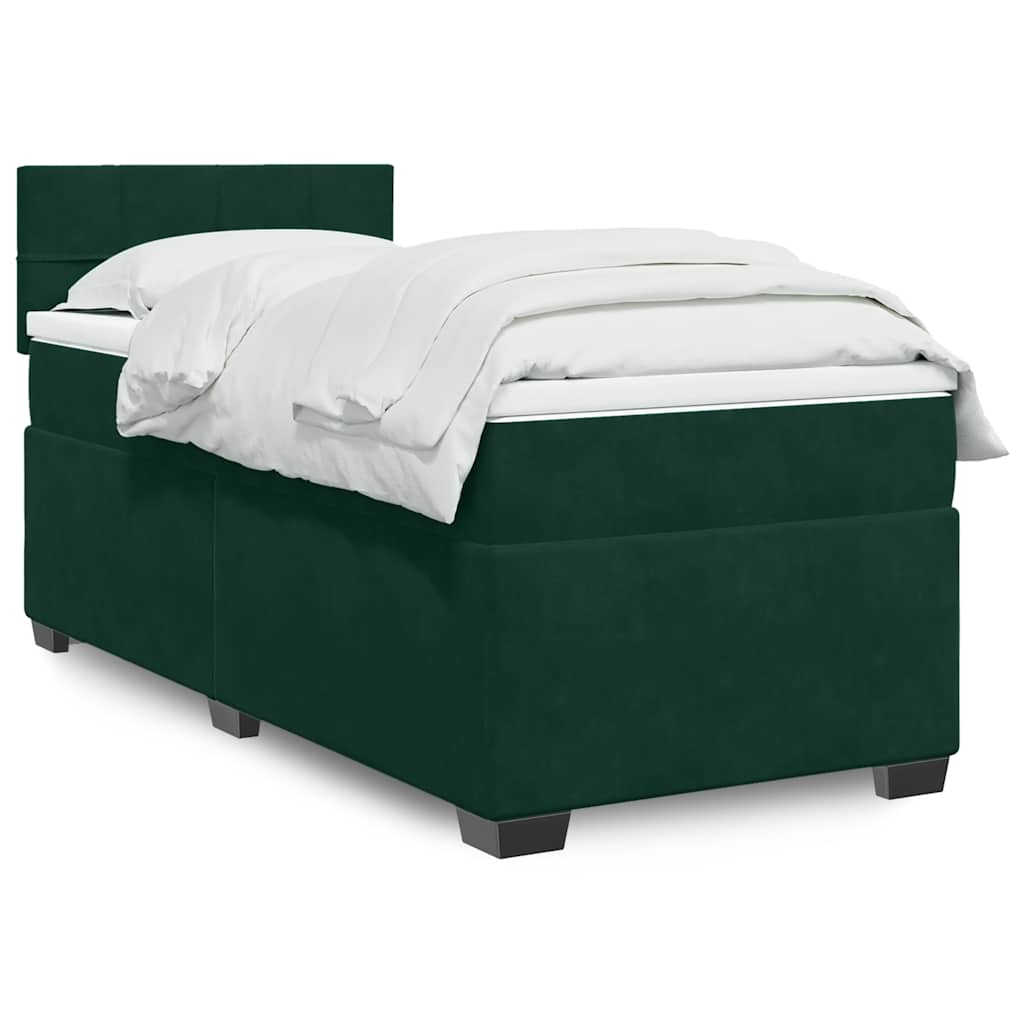 vidaXL Κρεβάτι Boxspring με Στρώμα Σκούρο Πράσινο 90x200 εκ. Βελούδινο
