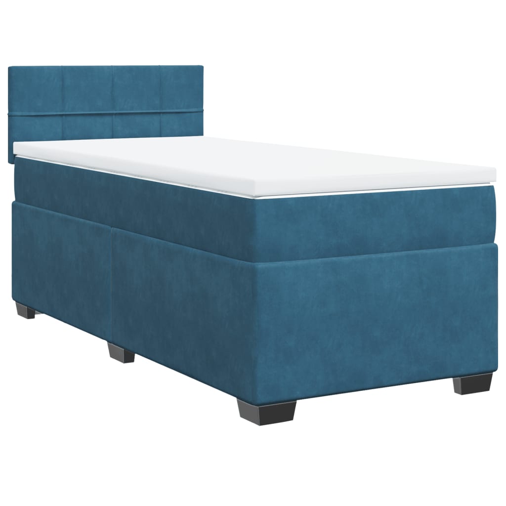 vidaXL Κρεβάτι Boxspring με Στρώμα Μπλε 90x200 εκ. Βελούδινο