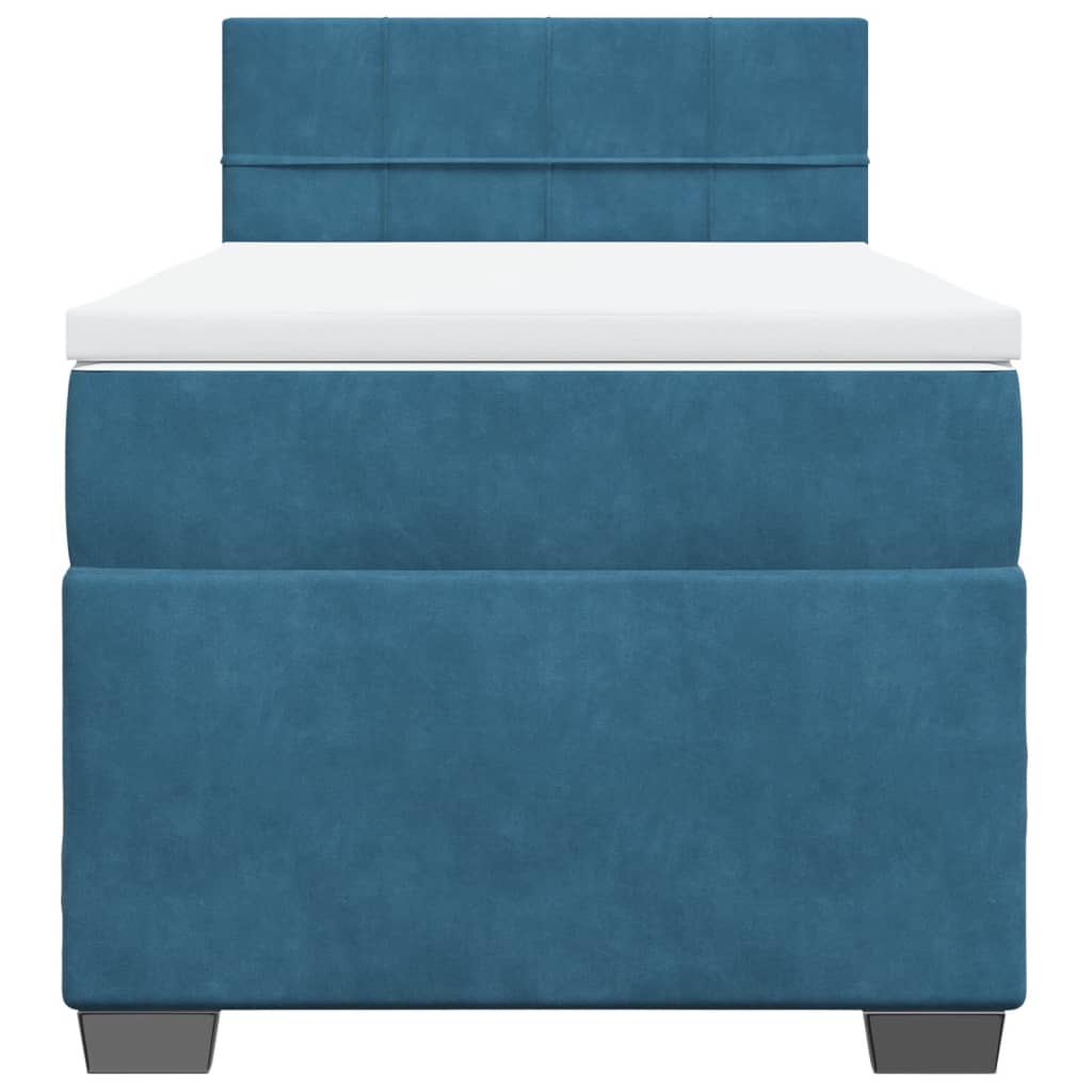 vidaXL Κρεβάτι Boxspring με Στρώμα Μπλε 90x200 εκ. Βελούδινο