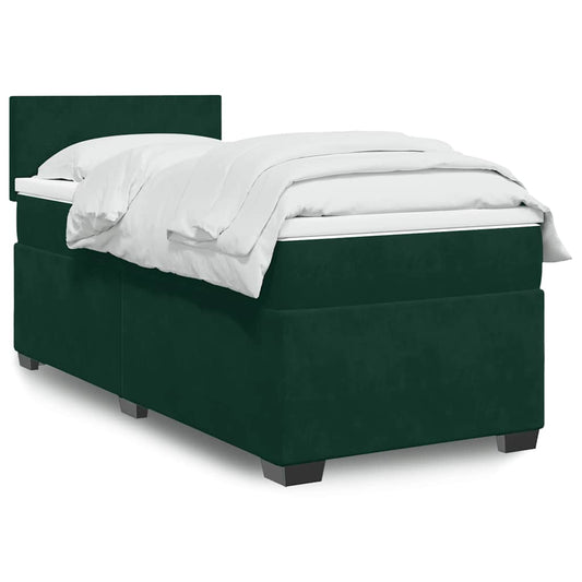 vidaXL Κρεβάτι Boxspring με Στρώμα Σκούρο Πράσινο 100x200εκ. Βελούδινο