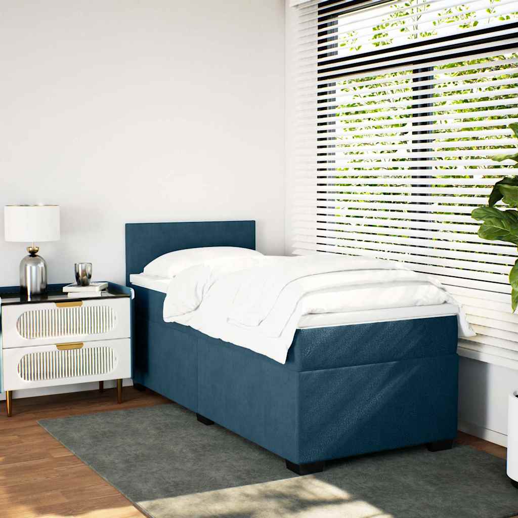 vidaXL Κρεβάτι Boxspring με Στρώμα Μπλε 100x200 εκ. Βελούδινο