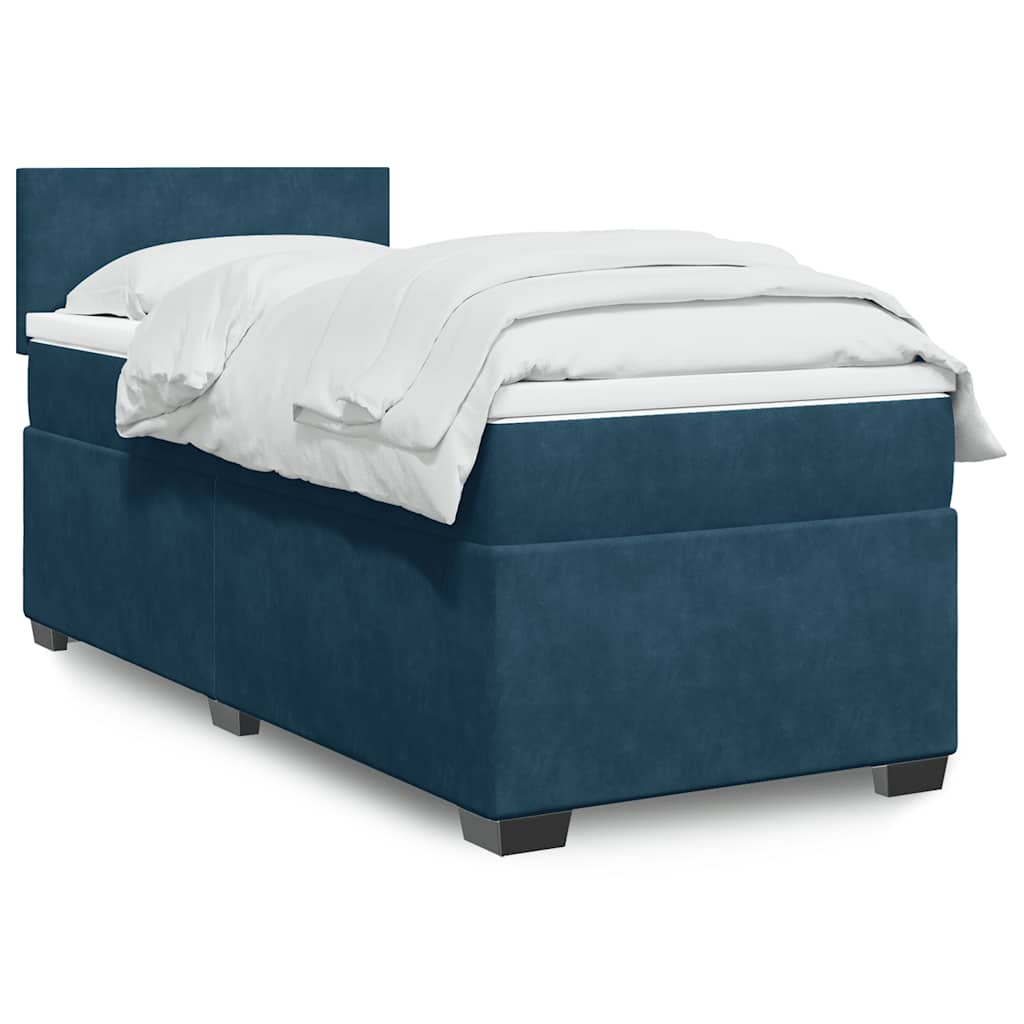 vidaXL Κρεβάτι Boxspring με Στρώμα Μπλε 100x200 εκ. Βελούδινο