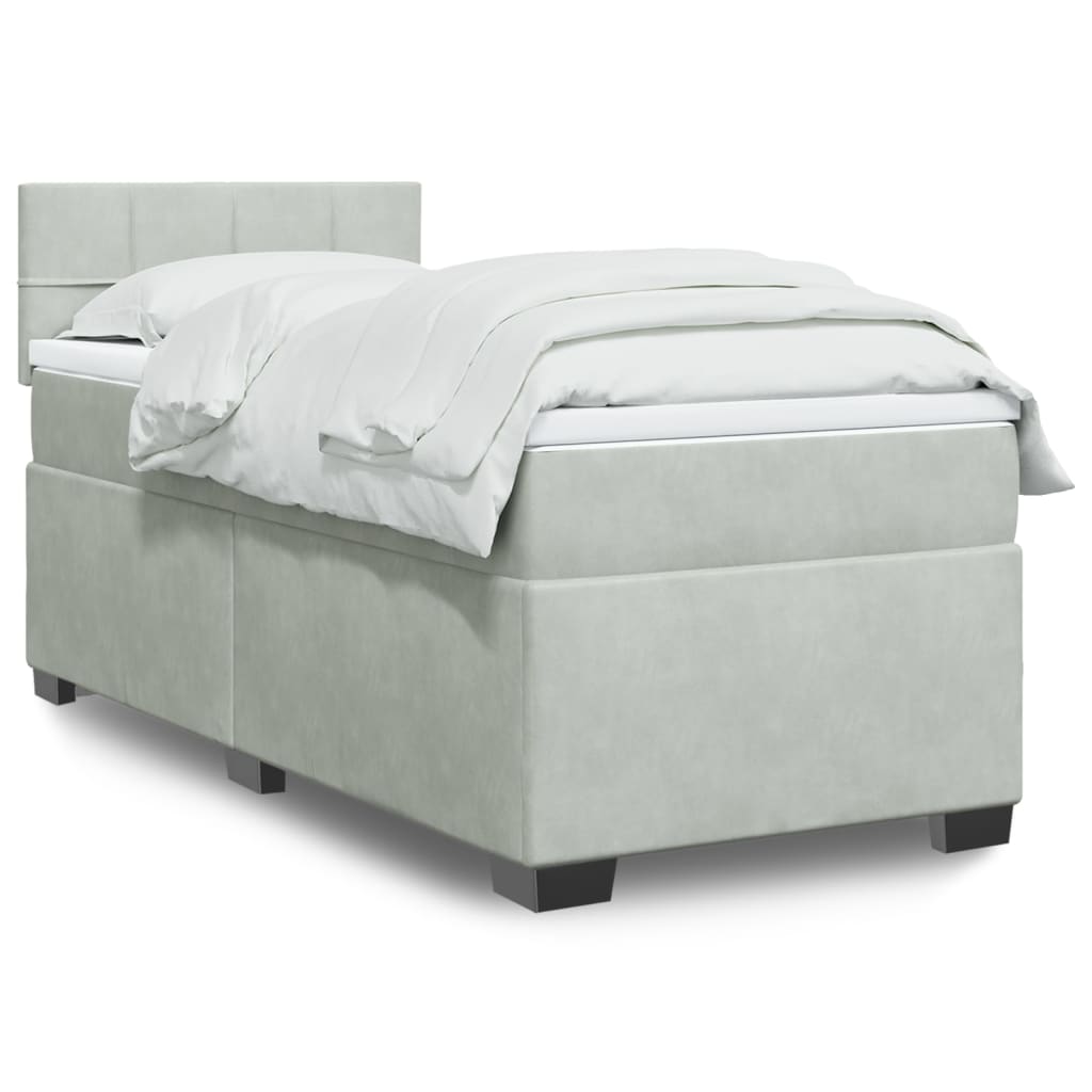 vidaXL Κρεβάτι Boxspring με Στρώμα Ανοιχτό Γκρι 100x200 εκ. Βελούδινο