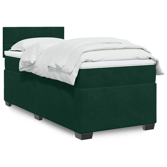 vidaXL Κρεβάτι Boxspring με Στρώμα Σκούρο Πράσινο 100x200εκ. Βελούδινο