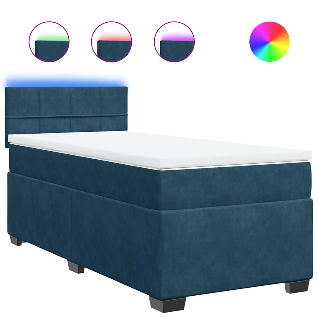 vidaXL Κρεβάτι Boxspring με Στρώμα Μπλε 100x200 εκ. Βελούδινο
