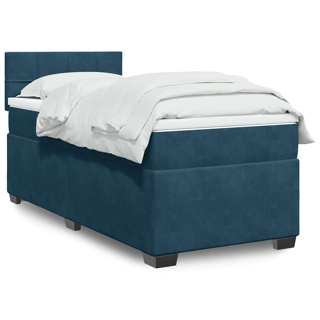 vidaXL Κρεβάτι Boxspring με Στρώμα Μπλε 100x200 εκ. Βελούδινο