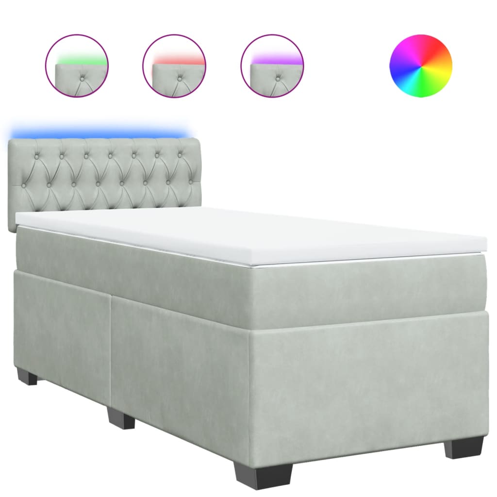vidaXL Κρεβάτι Boxspring με Στρώμα Ανοιχτό Γκρι 100x200 εκ. Βελούδινο