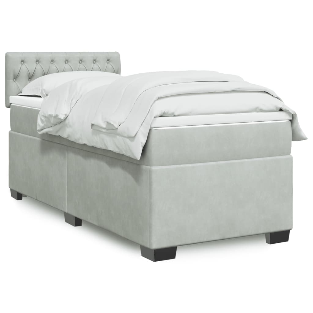 vidaXL Κρεβάτι Boxspring με Στρώμα Ανοιχτό Γκρι 100x200 εκ. Βελούδινο