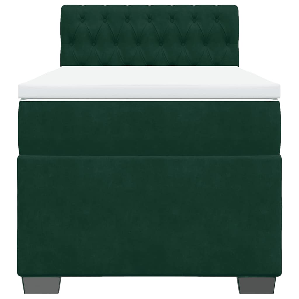 vidaXL Κρεβάτι Boxspring με Στρώμα Σκούρο Πράσινο 100x200εκ. Βελούδινο