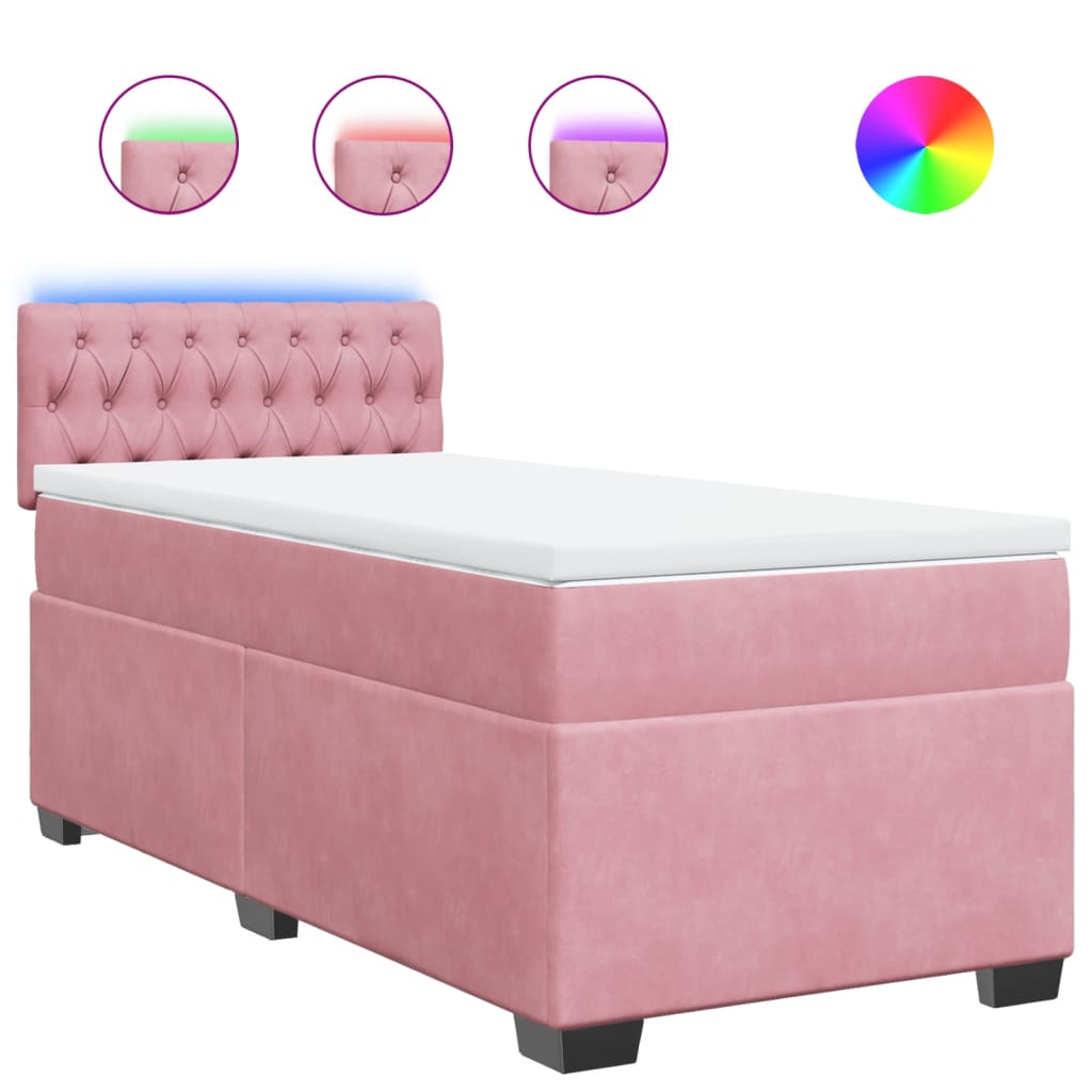 vidaXL Κρεβάτι Boxspring με Στρώμα Ροζ 100x200 εκ. Βελούδινο