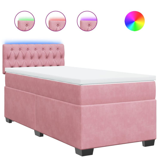 vidaXL Κρεβάτι Boxspring με Στρώμα Ροζ 100x200 εκ. Βελούδινο