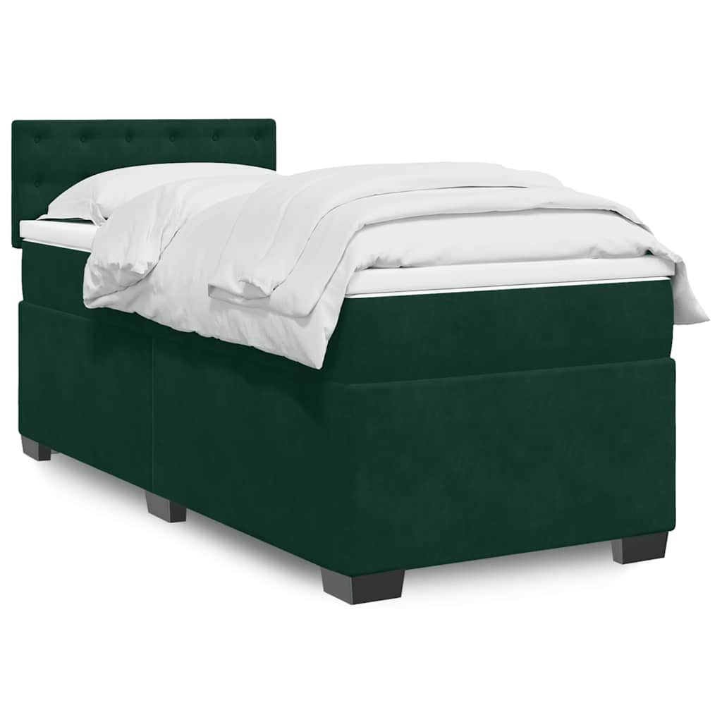 vidaXL Κρεβάτι Boxspring με Στρώμα Σκούρο Πράσινο 100x200εκ. Βελούδινο