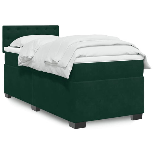 vidaXL Κρεβάτι Boxspring με Στρώμα Σκούρο Πράσινο 100x200εκ. Βελούδινο