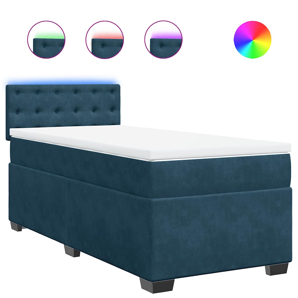 vidaXL Κρεβάτι Boxspring με Στρώμα Μπλε 100x200 εκ. Βελούδινο
