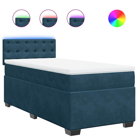 vidaXL Κρεβάτι Boxspring με Στρώμα Μπλε 100x200 εκ. Βελούδινο