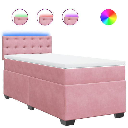 vidaXL Κρεβάτι Boxspring με Στρώμα Ροζ 100x200 εκ. Βελούδινο