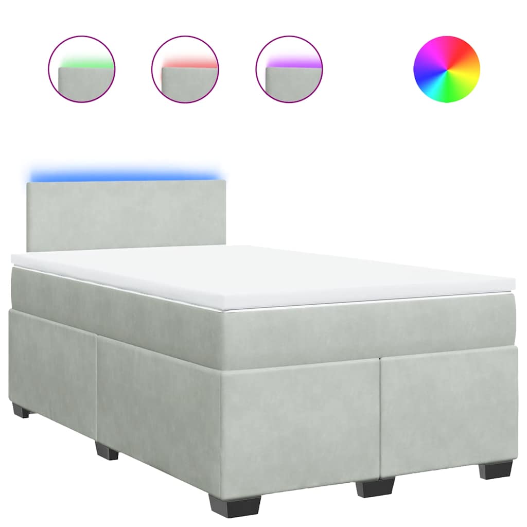 vidaXL Κρεβάτι Boxspring με Στρώμα Ανοιχτό Γκρι 120x190 εκ. Βελούδινο