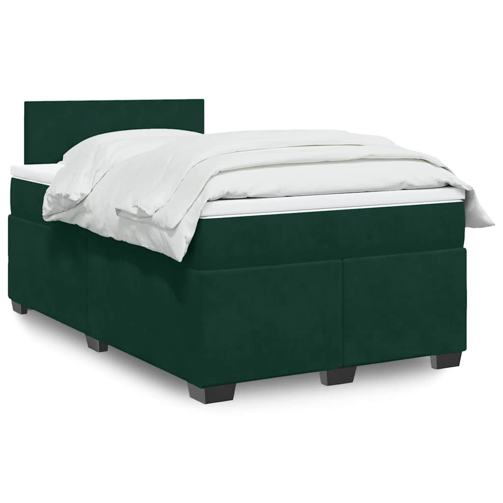 vidaXL Κρεβάτι Boxspring με Στρώμα Σκούρο Πράσινο 120x190εκ. Βελούδινο