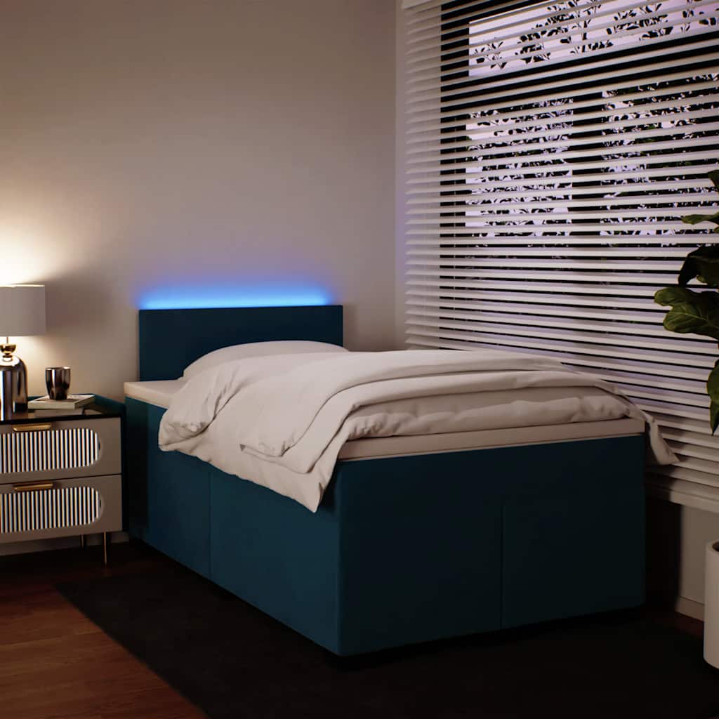 vidaXL Κρεβάτι Boxspring με Στρώμα Μπλε 120x190 εκ. Βελούδινο