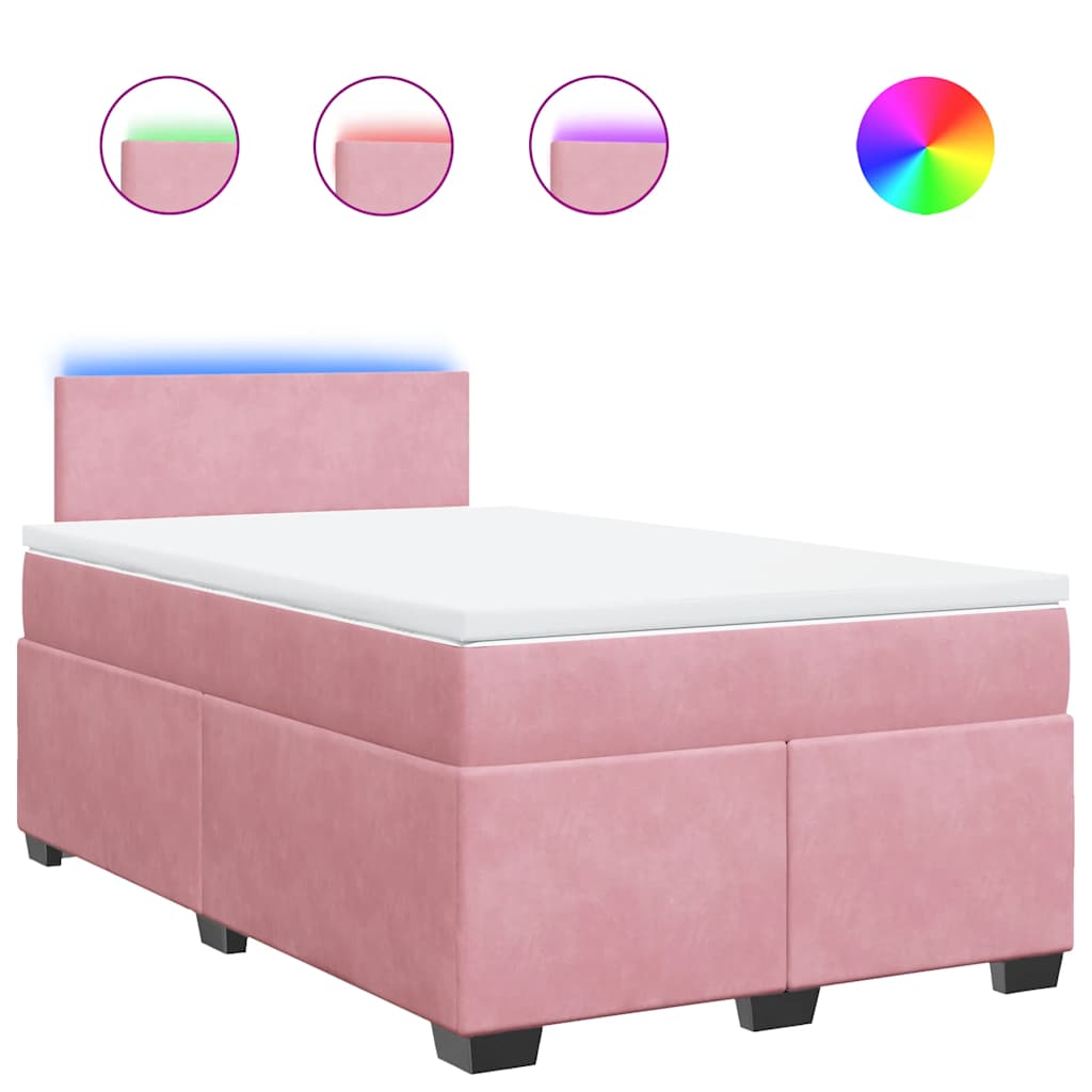 vidaXL Κρεβάτι Boxspring με Στρώμα Ροζ 120x190 εκ. Βελούδινο