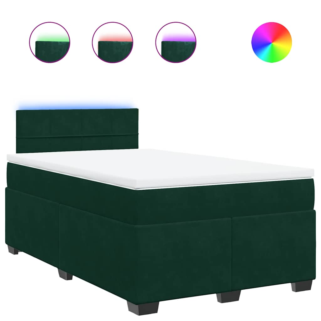 vidaXL Κρεβάτι Boxspring με Στρώμα Σκούρο Πράσινο 120x190εκ. Βελούδινο