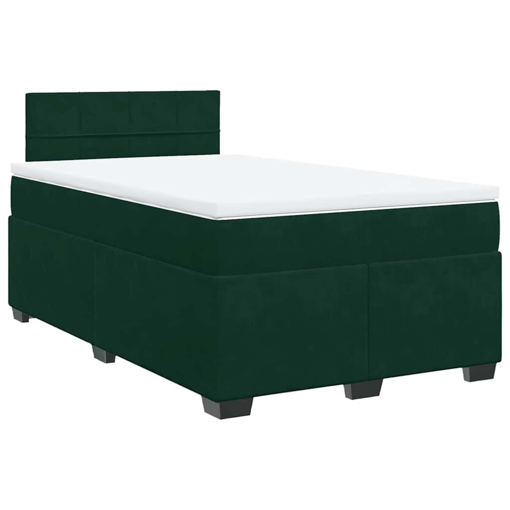 vidaXL Κρεβάτι Boxspring με Στρώμα Σκούρο Πράσινο 120x190εκ. Βελούδινο