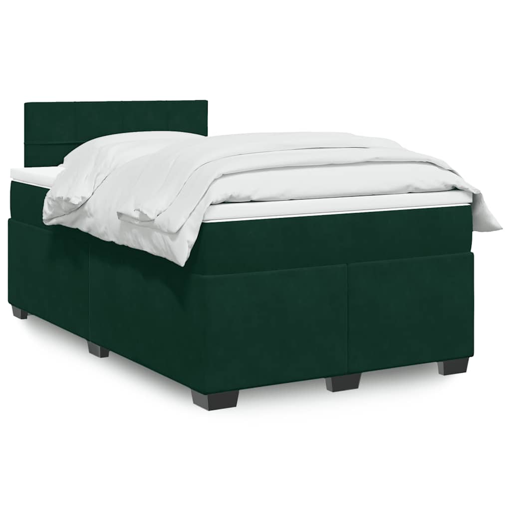 vidaXL Κρεβάτι Boxspring με Στρώμα Σκούρο Πράσινο 120x190εκ. Βελούδινο
