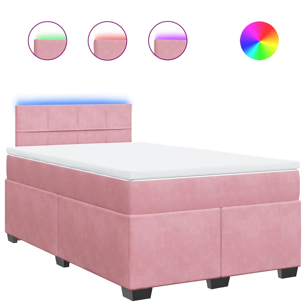 vidaXL Κρεβάτι Boxspring με Στρώμα Ροζ 120x190 εκ. Βελούδινο