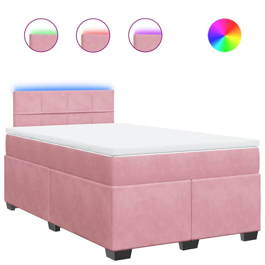 vidaXL Κρεβάτι Boxspring με Στρώμα Ροζ 120x190 εκ. Βελούδινο