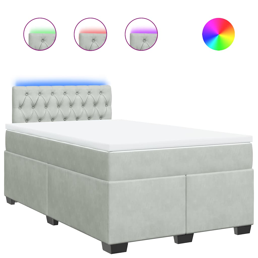 vidaXL Κρεβάτι Boxspring με Στρώμα Ανοιχτό Γκρι 120x190 εκ. Βελούδινο