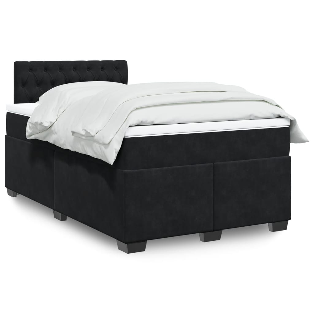 vidaXL Κρεβάτι Boxspring με Στρώμα Μαύρο 120x190 εκ. Βελούδινο