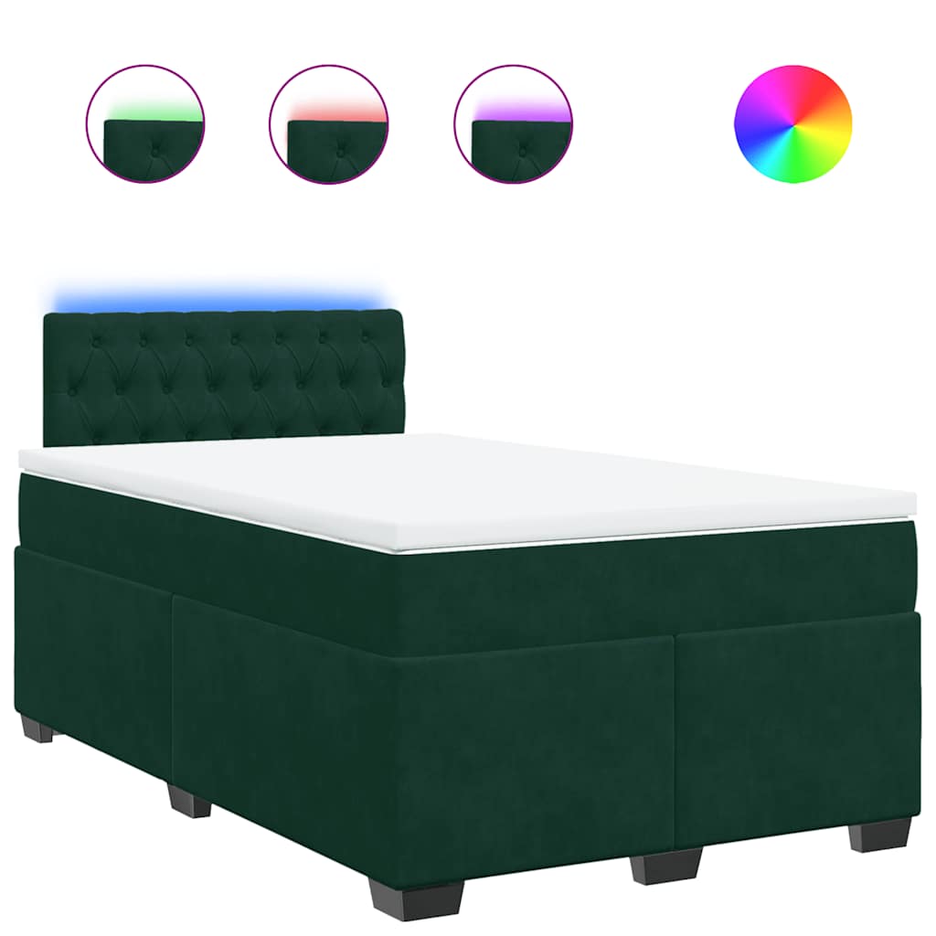 vidaXL Κρεβάτι Boxspring με Στρώμα Σκούρο Πράσινο 120x190εκ. Βελούδινο