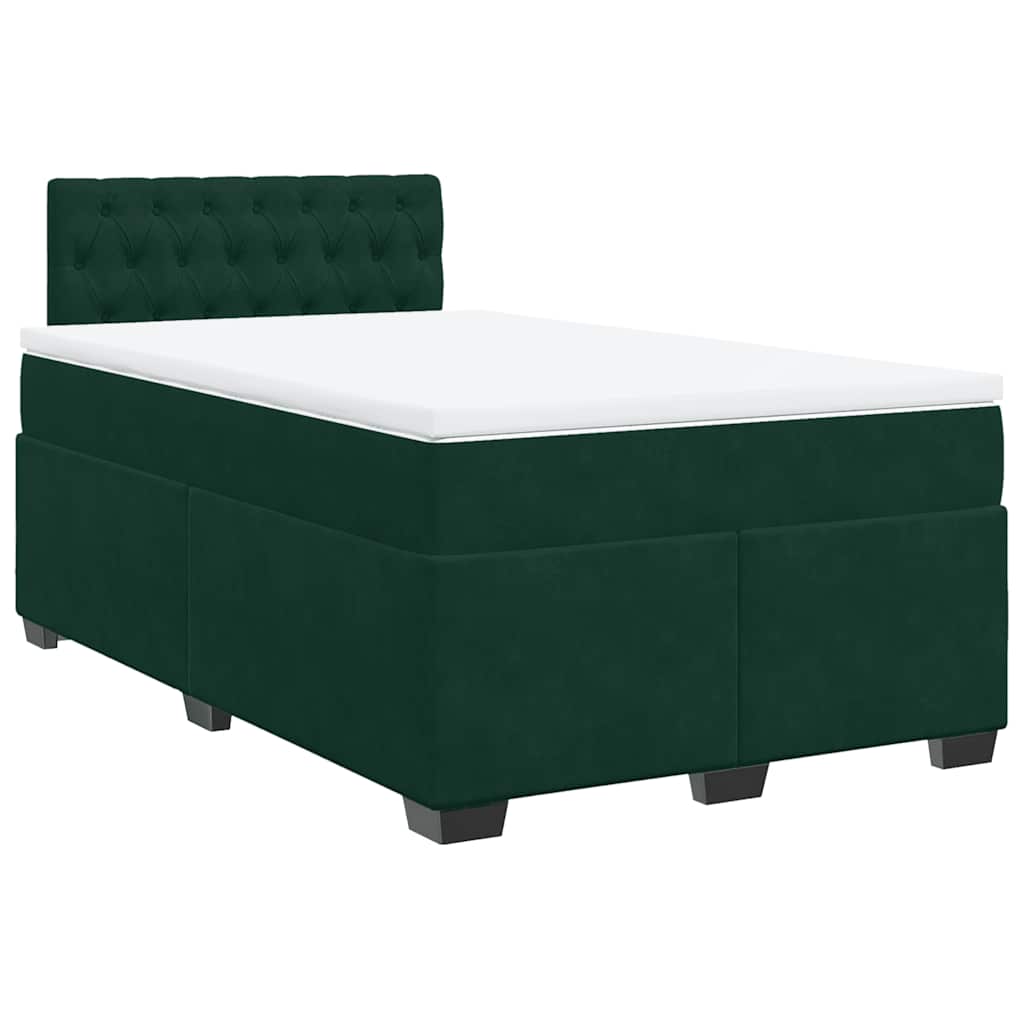 vidaXL Κρεβάτι Boxspring με Στρώμα Σκούρο Πράσινο 120x190εκ. Βελούδινο
