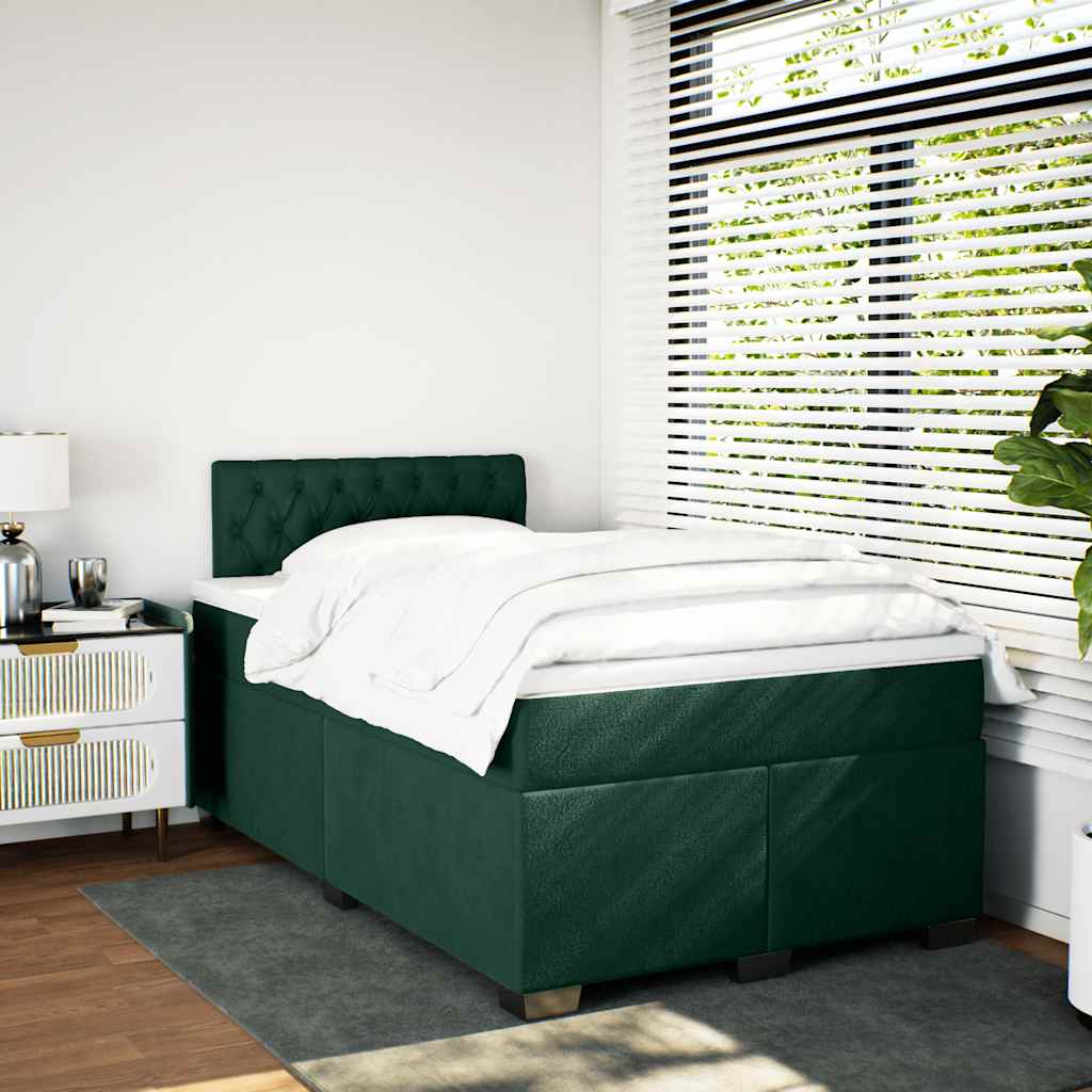 vidaXL Κρεβάτι Boxspring με Στρώμα Σκούρο Πράσινο 120x190εκ. Βελούδινο